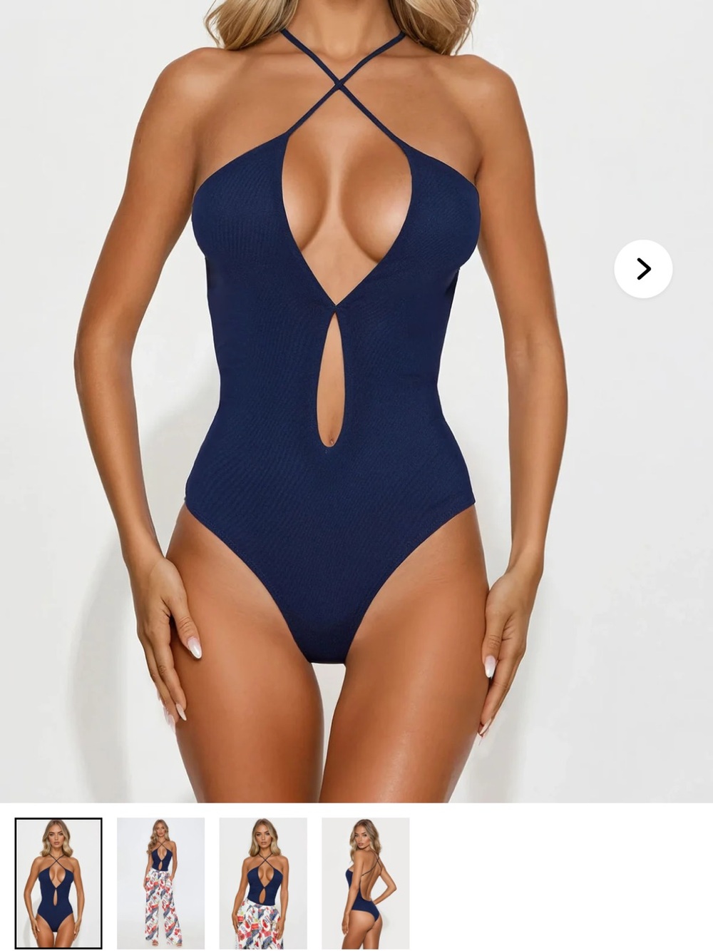 2/75$🔥Navy Crisscross Keyhole One-Piece Swimsuit